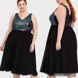 NEW Torrid Sequin Chiffon Midi Dress Women's 22 Black Silver,Purple,Blue Sequins